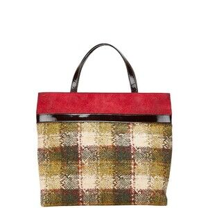 Burberry check handbag green red black wool Patent Vernis leather suede